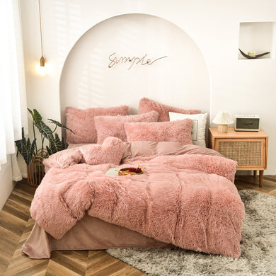 Fluffy Faux Mink & Velvet Fleece Quilt Cover Set - Rose Gold