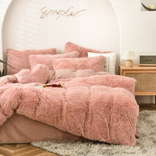 Load image into Gallery viewer, Fluffy Faux Mink &amp; Velvet Fleece Quilt Cover Set - Rose Gold