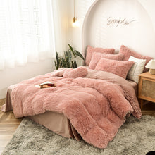 Load image into Gallery viewer, Fluffy Faux Mink &amp; Velvet Fleece Quilt Cover Set - Rose Gold