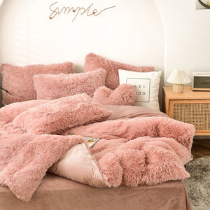 Fluffy Faux Mink & Velvet Fleece Quilt Cover Set - Rose Gold