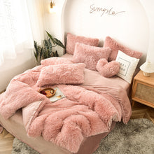 Load image into Gallery viewer, Fluffy Faux Mink &amp; Velvet Fleece Quilt Cover Set - Rose Gold