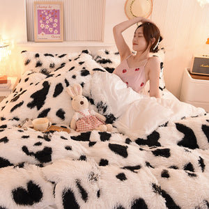 Fluffy Faux Mink & Velvet Fleece Quilt Cover Set - Cow