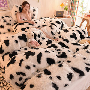 Fluffy Faux Mink & Velvet Fleece Quilt Cover Set - Cow