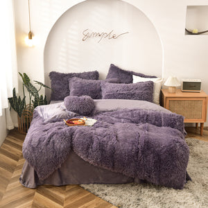 Fluffy Faux Mink & Velvet Fleece Quilt Cover Set - Dusty Lavender