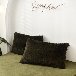 Fluffy Faux Mink & Velvet Fleece Quilt Cover Set - Dark Green