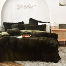 Load image into Gallery viewer, Fluffy Faux Mink &amp; Velvet Fleece Quilt Cover Set - Dark Green