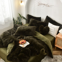Load image into Gallery viewer, Fluffy Faux Mink &amp; Velvet Fleece Quilt Cover Set - Dark Green
