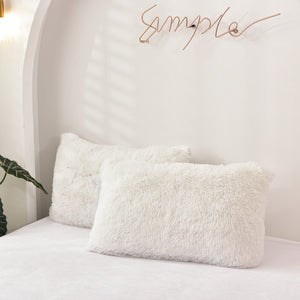 Fluffy Faux Mink & Velvet Fleece Quilt Cover Set - Pure White