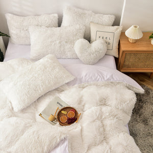 Fluffy Faux Mink & Velvet Fleece Quilt Cover Set - Pure White