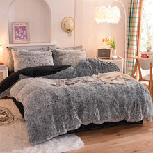 Load image into Gallery viewer, Fluffy Faux Mink &amp; Velvet Fleece Quilt Cover Set - Black white