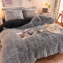 Load image into Gallery viewer, Fluffy Faux Mink &amp; Velvet Fleece Quilt Cover Set - Black white