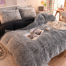 Load image into Gallery viewer, Fluffy Faux Mink &amp; Velvet Fleece Quilt Cover Set - Black white