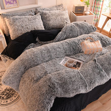 Load image into Gallery viewer, Fluffy Faux Mink &amp; Velvet Fleece Quilt Cover Set - Black white