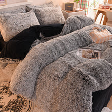 Load image into Gallery viewer, Fluffy Faux Mink &amp; Velvet Fleece Quilt Cover Set - Black white