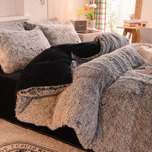 Load image into Gallery viewer, Fluffy Faux Mink &amp; Velvet Fleece Quilt Cover Set - Black white