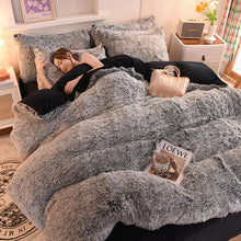 Load image into Gallery viewer, Fluffy Faux Mink &amp; Velvet Fleece Quilt Cover Set - Black white