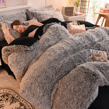 Load image into Gallery viewer, Fluffy Faux Mink &amp; Velvet Fleece Quilt Cover Set - Black white