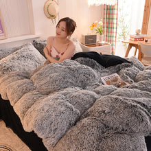 Load image into Gallery viewer, Fluffy Faux Mink &amp; Velvet Fleece Quilt Cover Set - Black white