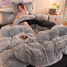 Load image into Gallery viewer, Fluffy Faux Mink &amp; Velvet Fleece Quilt Cover Set - Black white
