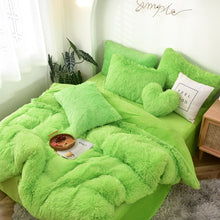 Load image into Gallery viewer, Fluffy Faux Mink &amp; Velvet Fleece Quilt Cover Set - Lime Green