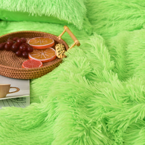 Fluffy Faux Mink & Velvet Fleece Quilt Cover Set - Lime Green