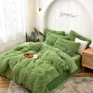 Fluffy Faux Mink & Velvet Fleece Quilt Cover Set - Avocado