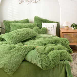 Fluffy Faux Mink & Velvet Fleece Quilt Cover Set - Avocado