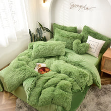 Load image into Gallery viewer, Fluffy Faux Mink &amp; Velvet Fleece Quilt Cover Set - Avocado