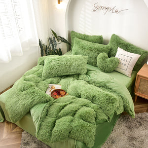 Fluffy Faux Mink & Velvet Fleece Quilt Cover Set - Avocado