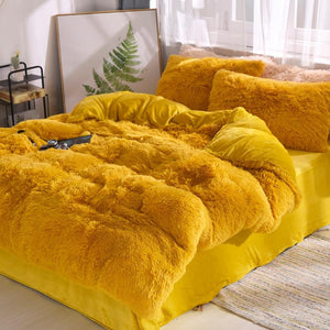 Fluffy Quilt Cover Set - Mustard - CLEARANCE