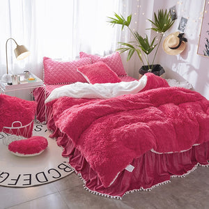 Fluffy Faux Lambswool Quilt Cover Set - Hot Pink