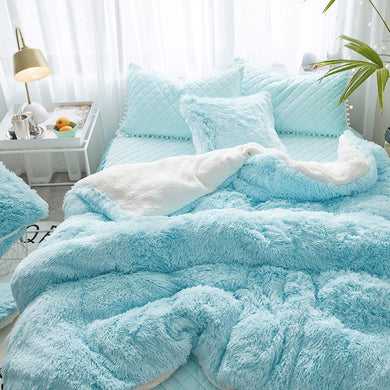 Fluffy Faux Lambswool Quilt Cover Set - Blue