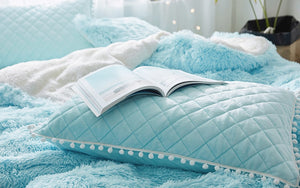 Fluffy Faux Lambswool Quilt Cover Set - Blue