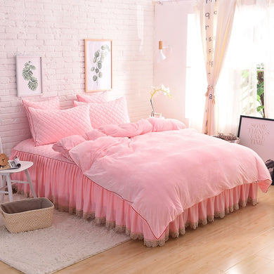 Velvet Fleece Quilt Cover Set - Soft Pink