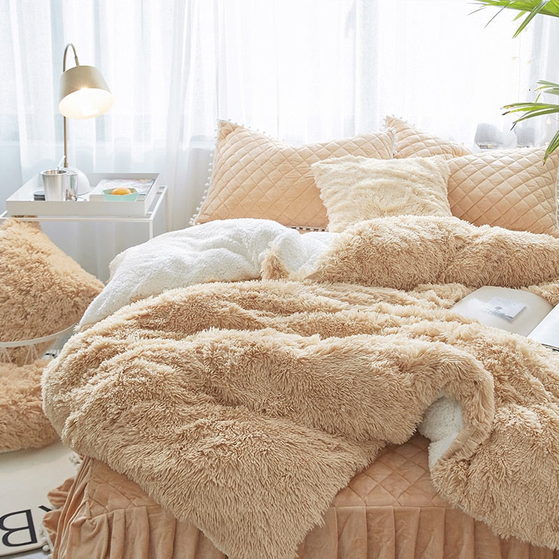 Fluffy Faux Lambswool Quilt Cover Set - Camel