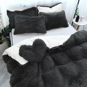 Fluffy Faux Lambswool Quilt Cover Set - Dark Grey