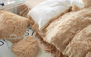 Fluffy Faux Lambswool Quilt Cover Set - Camel