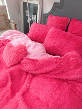 Load image into Gallery viewer, Fluffy Faux Lambswool Quilt Cover Set - Hot Pink