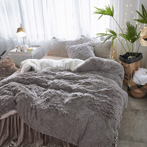 Fluffy Faux Lambswool Quilt Cover Set - Grey