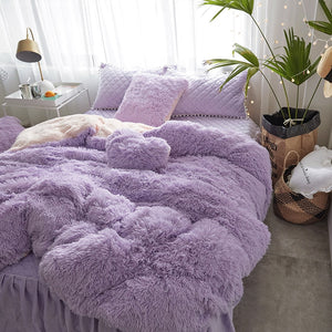 Fluffy Faux Lambswool Quilt Cover Set - Violet
