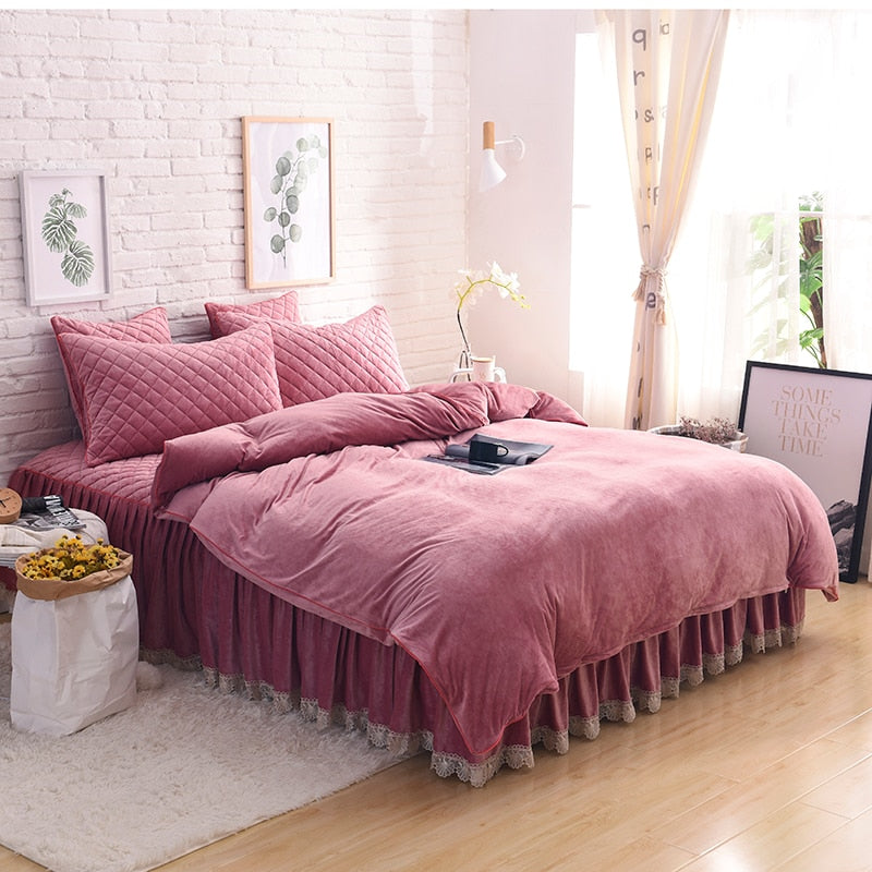 Velvet Fleece Quilt Cover Set - Pink
