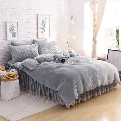 Velvet Fleece Quilt Cover Set - Grey
