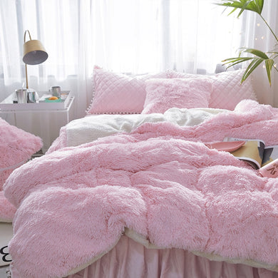 Fluffy Faux Lambswool Quilt Cover Set - Pink