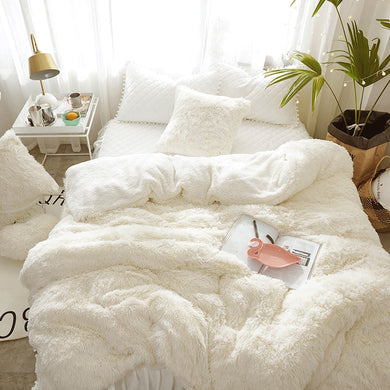Fluffy Faux Lambswool Quilt Cover Set - Cream