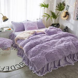 Fluffy Faux Lambswool Quilt Cover Set - Violet