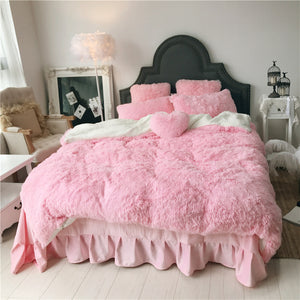 Fluffy Faux Lambswool Quilt Cover Set - Pink
