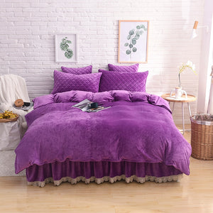 Velvet Fleece Quilt Cover Set - Purple