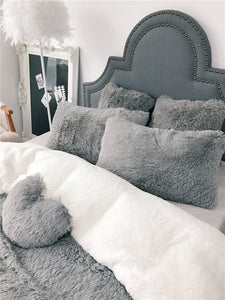 Fluffy Faux Lambswool Quilt Cover Set - Grey