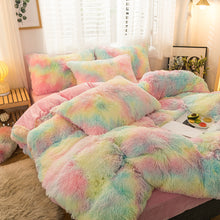 Load image into Gallery viewer, Fluffy Faux Mink &amp; Velvet Fleece Quilt Cover Set - Rainbow Vivid