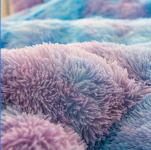 Load image into Gallery viewer, Fluffy Faux Mink &amp; Velvet Fleece Quilt Cover Set - Rainbow Purple Blue
